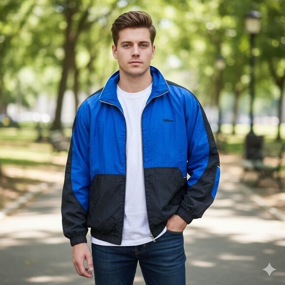 Vintage Wilson Athletic Track Jacket (XL) Black Blue - Picture 6 of 9